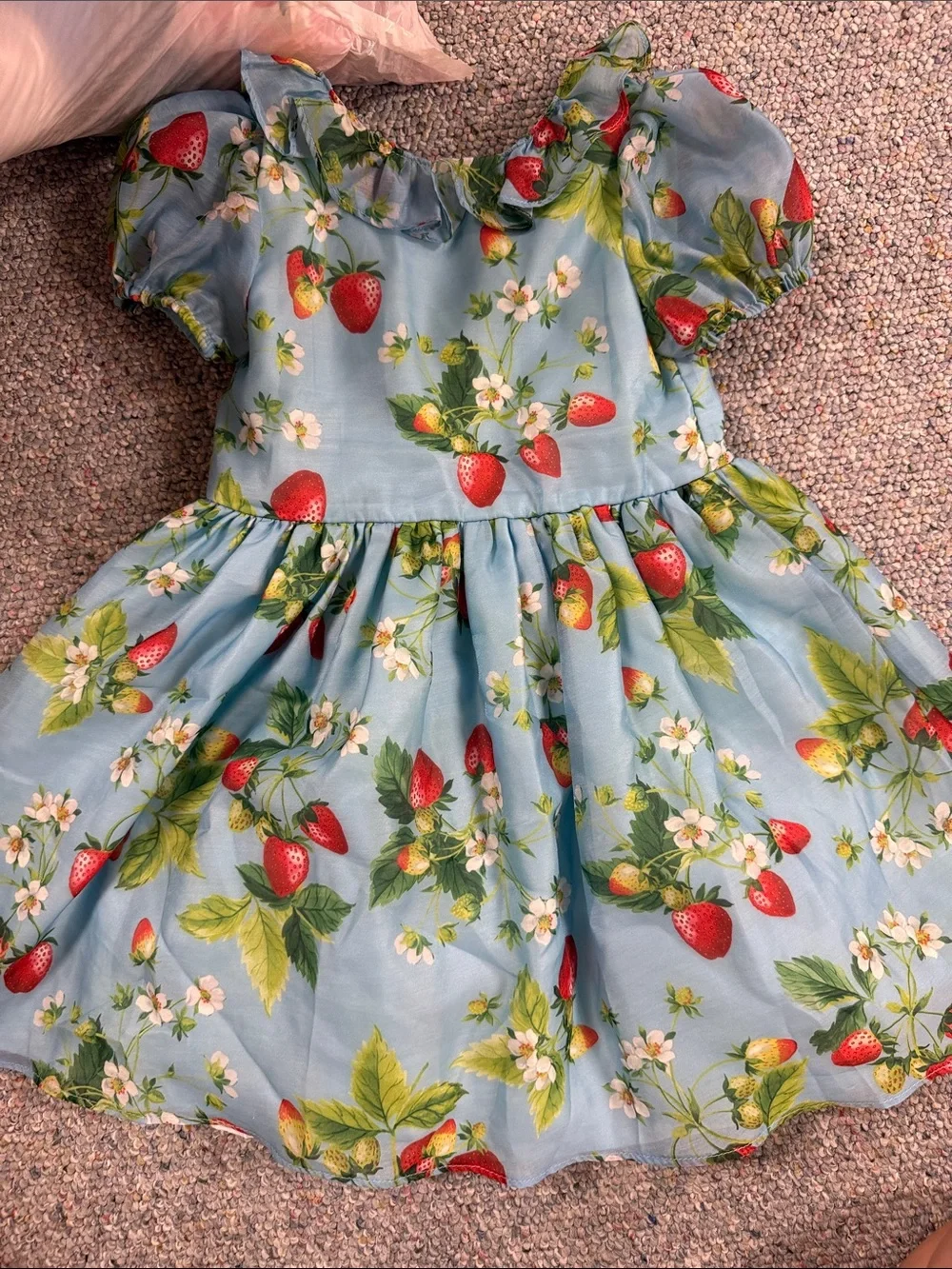 Blue Strawberry Print Girls' Dress